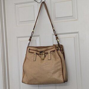 MICHAEL KORS Beige Croco Large Hamilton Whip-Stitch Chain Shoulder Bag  Satchel